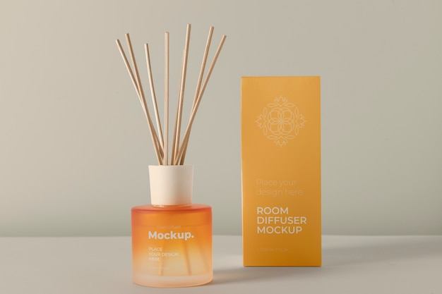 Room diffuser label mock-up with bottle and sticks