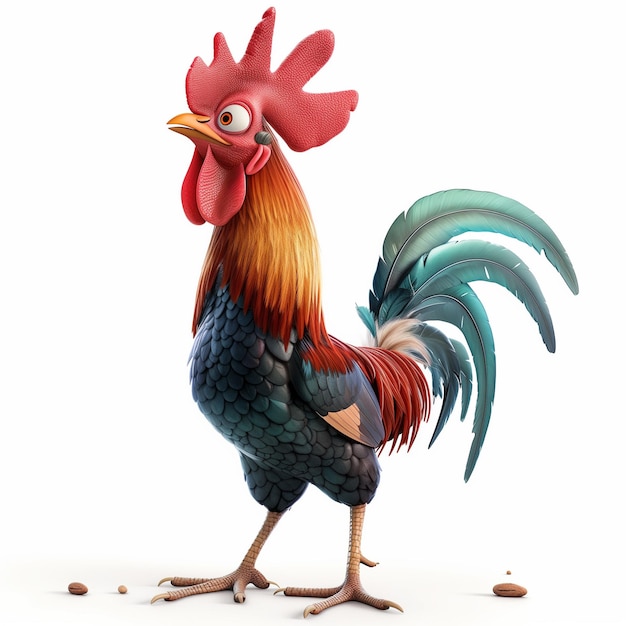 PSD a rooster with a blue tail and a red face