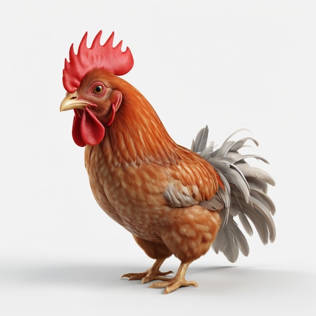 PSD a rooster with a red comb and a black tail