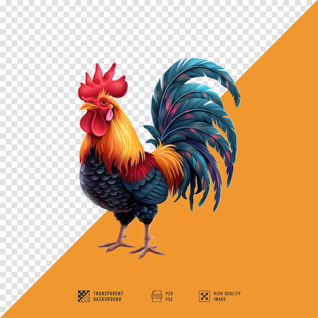 a rooster with a red face is standing in front of a picture of a rooster