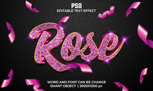 Rose 3d editable text effect Premium Psd with background