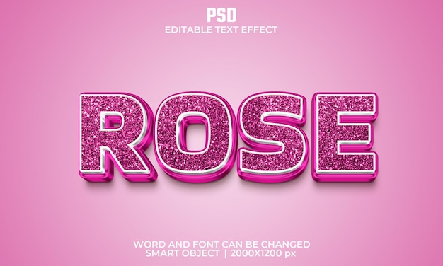 Rose 3d editable text effect Premium Psd with background