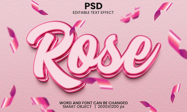 Rose 3d editable text effect Premium Psd with background