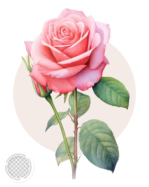 Rose Botanical Illustration with transparent background