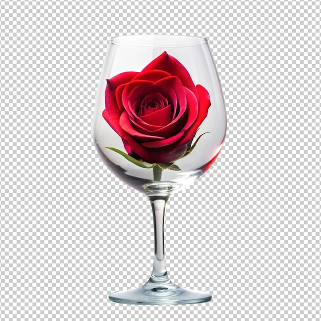 PSD rose on a glass rose valentine day concept isolated on transparent background