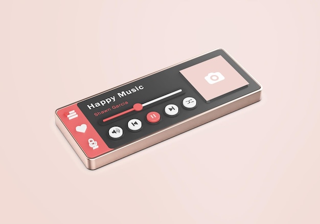 PSD rose gold 3d interface media player mockup