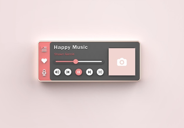 PSD rose gold 3d interface media player mockup