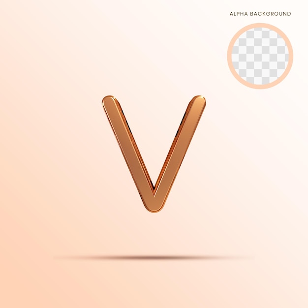 Rose gold Alphabet lowercase v 3D