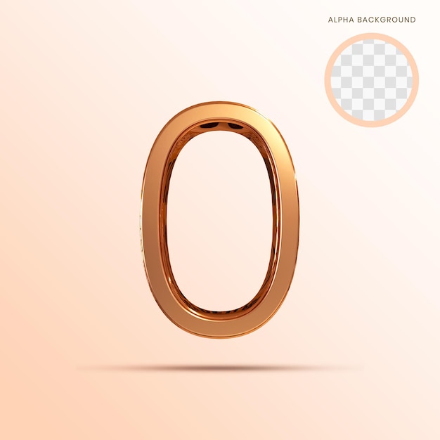 Rose gold Alphabet Number 0 3D