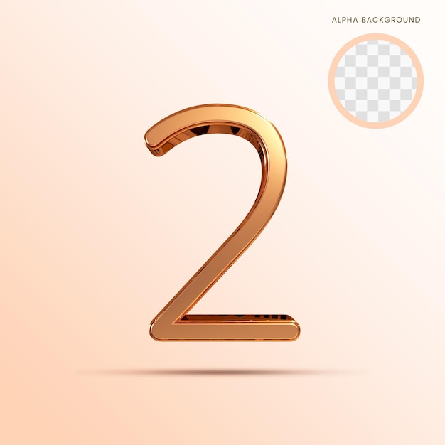 Rose gold Alphabet Number 2 3D