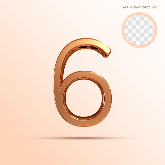 Rose gold Alphabet Number 6 3D