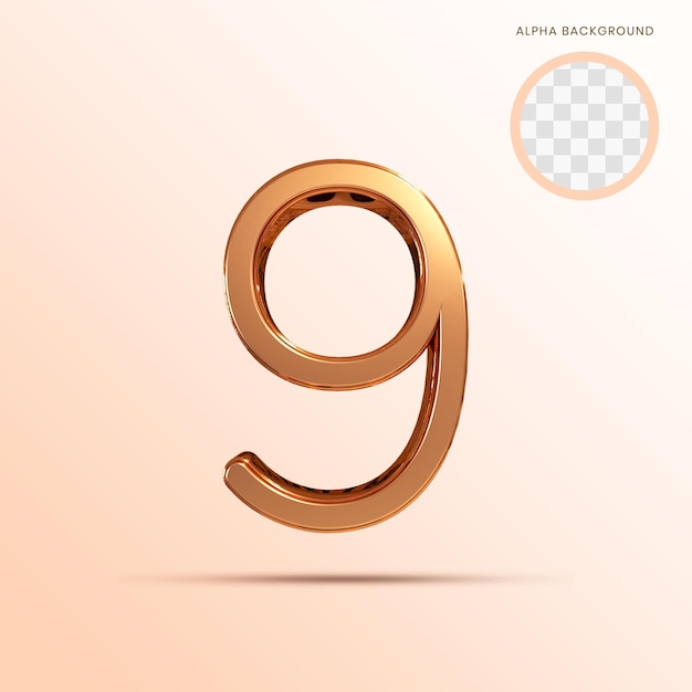 Rose gold Alphabet Number 9 3D