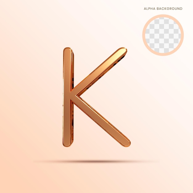 Rose gold Alphabet Upercase K 3D