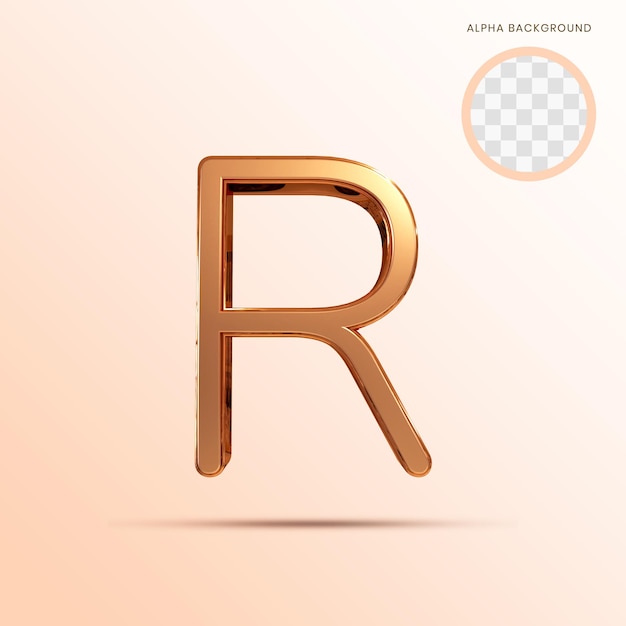 Rose gold Alphabet Upercase R 3D