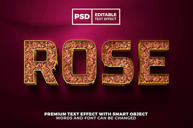 Rose gold glitter bold 3d editable text effect