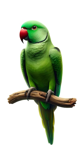 Rose ringed parakeet stands on a branch