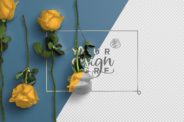 Roses on Stem Background  Mockup