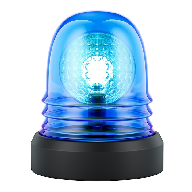 PSD rotating blue flashing beacon emergency led strobe light 3d rendering isolated on transparent background