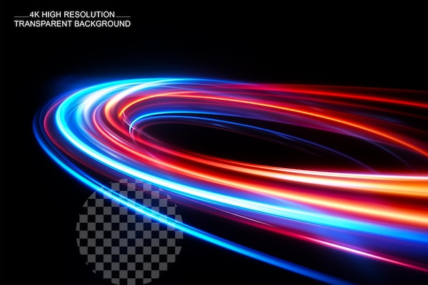 PSD rotating neon rays long time exposure motion blur effect on transparent background