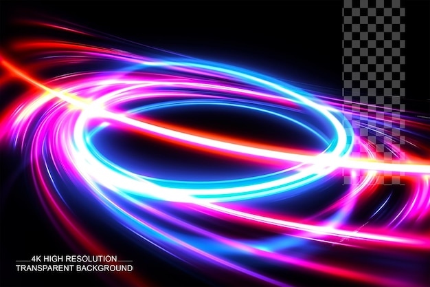 PSD rotating neon rays long time exposure motion blur effect on transparent background