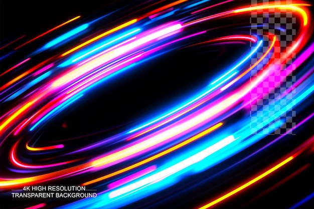 PSD rotating neon rays long time exposure motion blur effect on transparent background