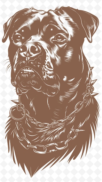 Rottweiler With a Spiked Collar and Chains Looking Tough and Animals Sketch Art Vector Collections