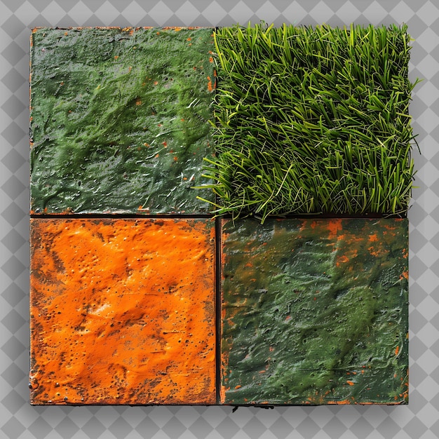 Rough Bluegrass With Marigold and Tangerine Colored Metal Sc PNG Green Texture Background