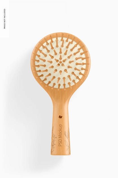 Round Bamboo Hair Brush Mockup Top View