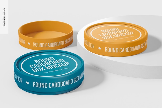 Round Cardboard Boxes Mockup, Opened and Closed