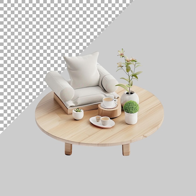 PSD round coffee side table with sofa isolated on transparent background png