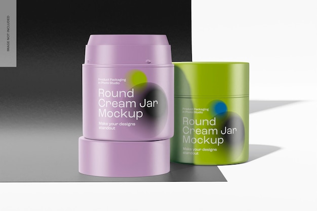 Round Cream Jars Mockup, Opened and Closed