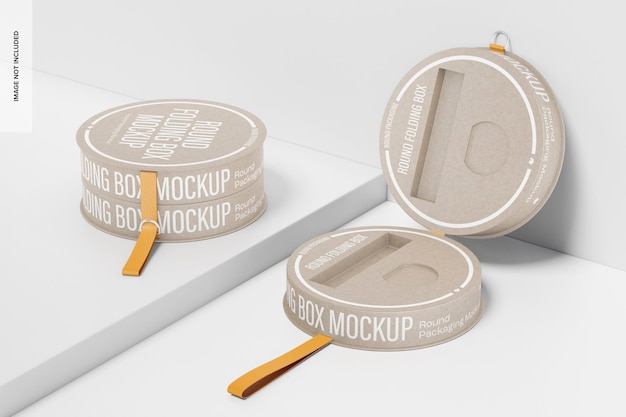 Round Folding Boxes Mockup, Opened and Closed