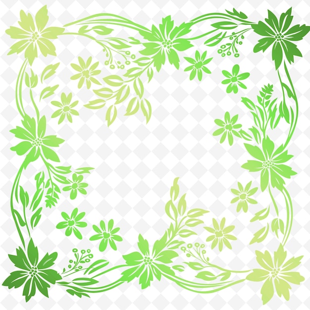 a round frame with green flowers and green leaves on a white background