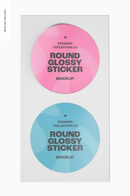 Round Glossy Stickers Mockup, Top View