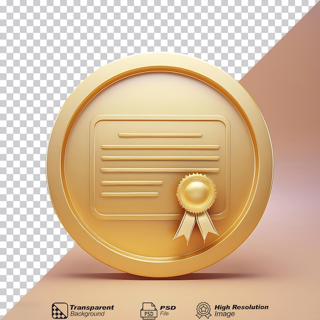 PSD round gold certificate icon isolated on transparent background