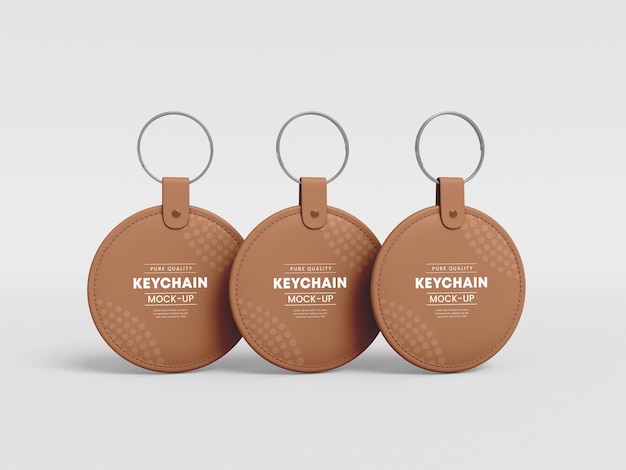 Round Leather Keychains Mockup