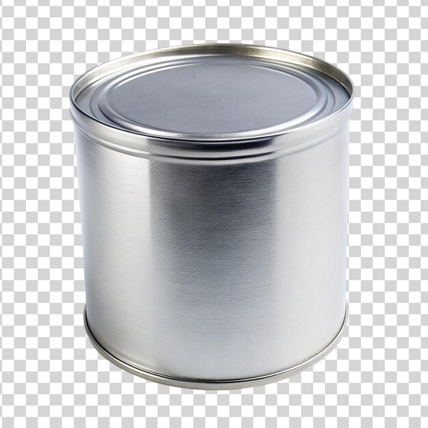 Round metal tin can isolated on transparent background