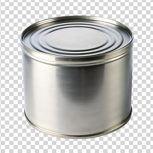 Round metal tin can isolated on transparent background