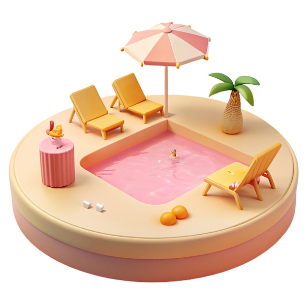 a round pink pool with a palm tree on the top