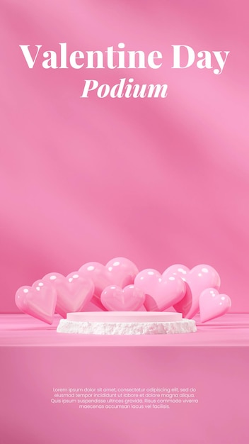 round pink and white podium in portrait heart shape valentine day 3d render image blank mockup
