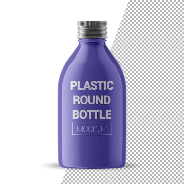 PSD round plastic bottle cosmetic with gold screw cap mockup