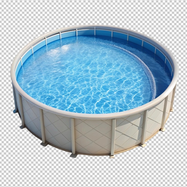 PSD a round pool with a blue water pool and a white railing