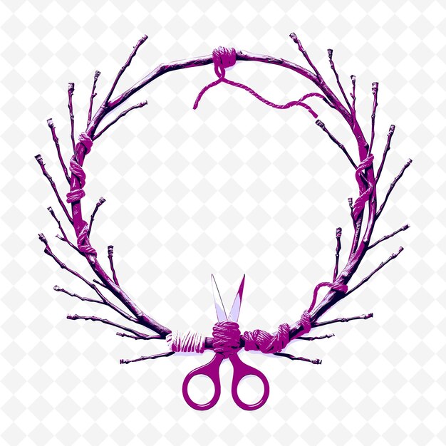 PSD a round purple wreath with the words scissors on it