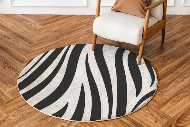 PSD round rug mockup psd zebra printed pattern living room essential