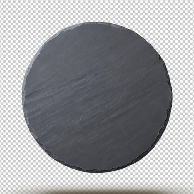 PSD round rustic black slate stone plate isolated on transparent background