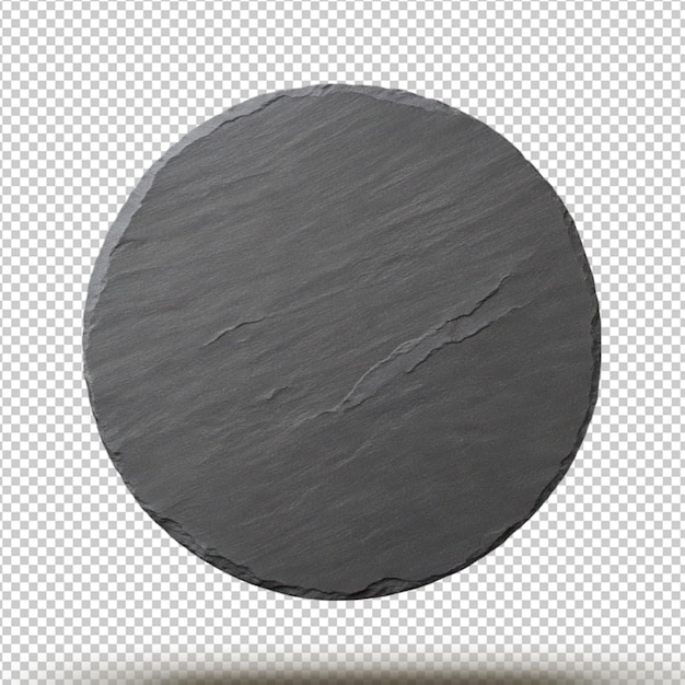 Round rustic black slate stone plate isolated on transparent background