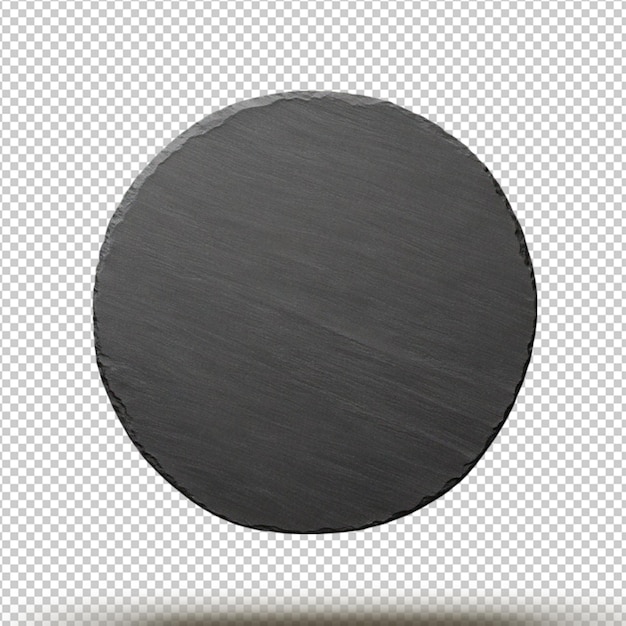 Round rustic black slate stone plate isolated on transparent background