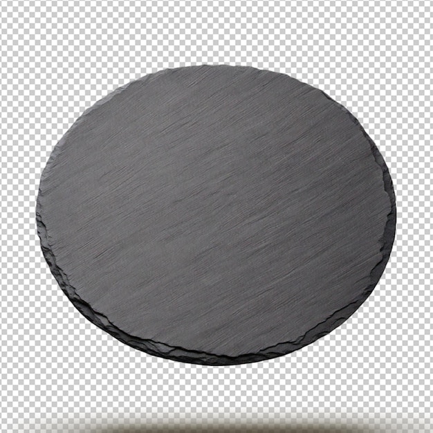 Round rustic black slate stone plate isolated on transparent background