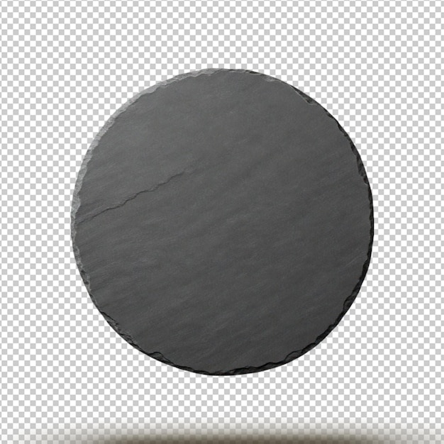 Round rustic black slate stone plate isolated on transparent background