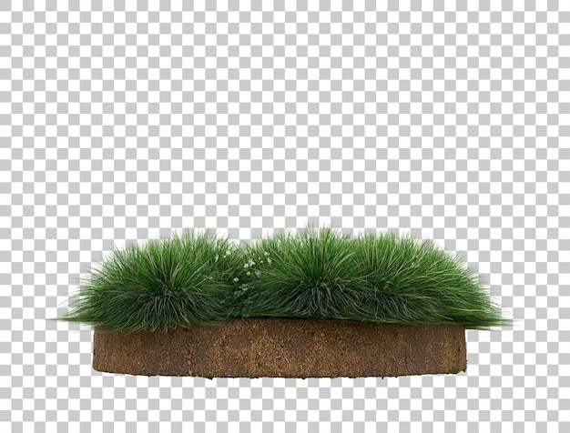 Round soil ground with grass on transparent background 3d rendering illustration